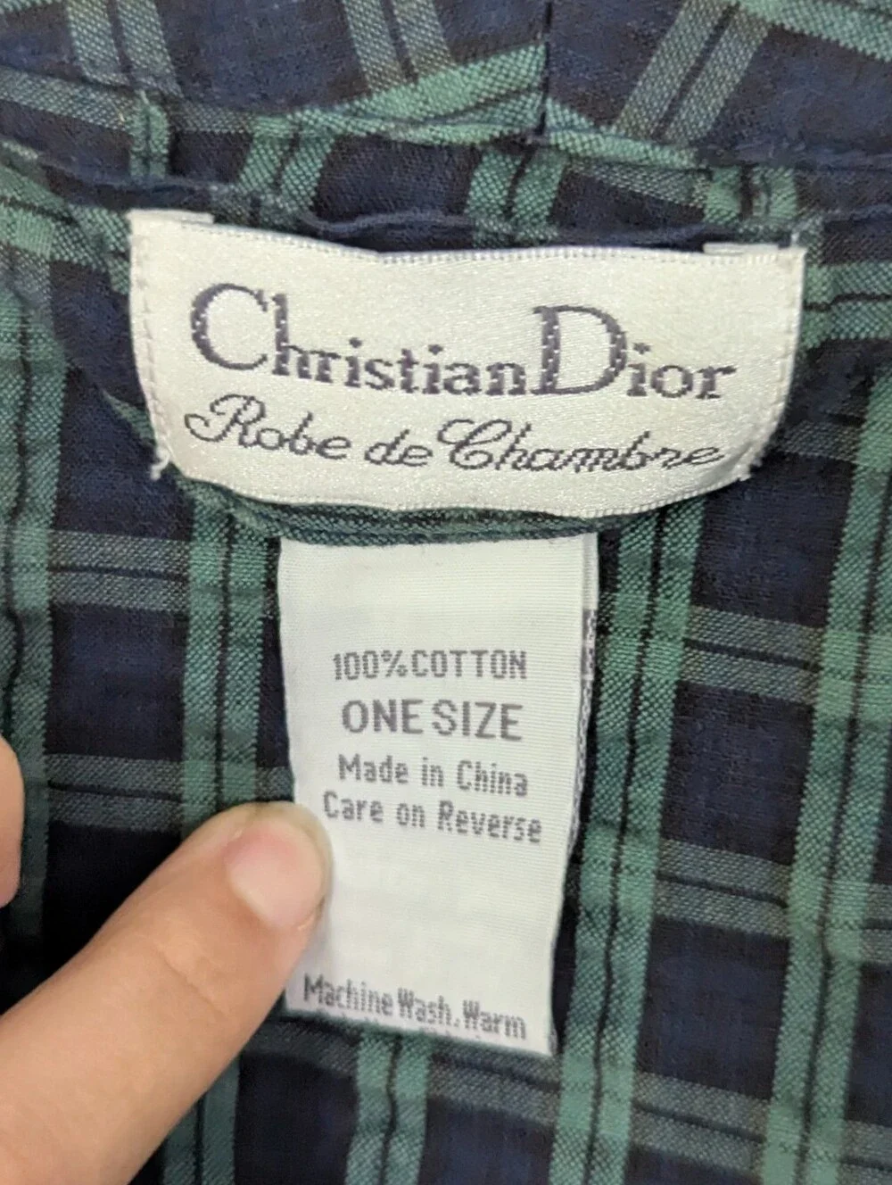Vintage Christian Dior Robe De Chambre Plaid Robe Cotton Green Blue One Size